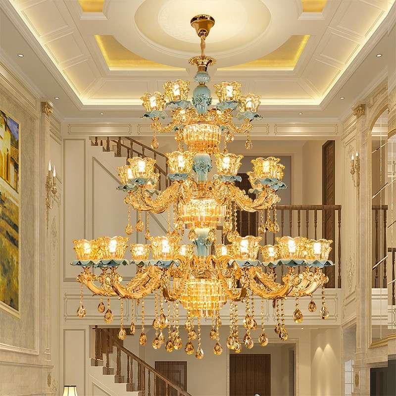 复式楼大吊灯别墅中空客厅水晶灯现代简约楼中楼挑高跃层楼梯灯具