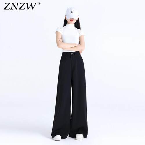 ZNZW黑色西装裤子女直筒休闲老钱风春夏高级感高腰垂感西装阔腿裤