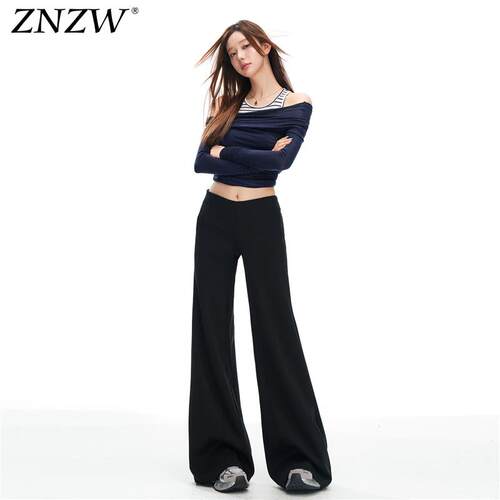 ZNZW黑色裤子女2026春夏高级感垂感通勤休闲弹力不贴腿微喇卫裤女