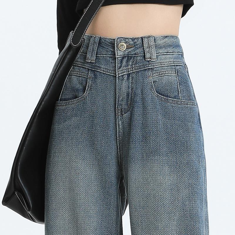 浅色高腰牛仔裤女2025春季新款小个子休闲宽松微喇直筒窄版阔腿裤