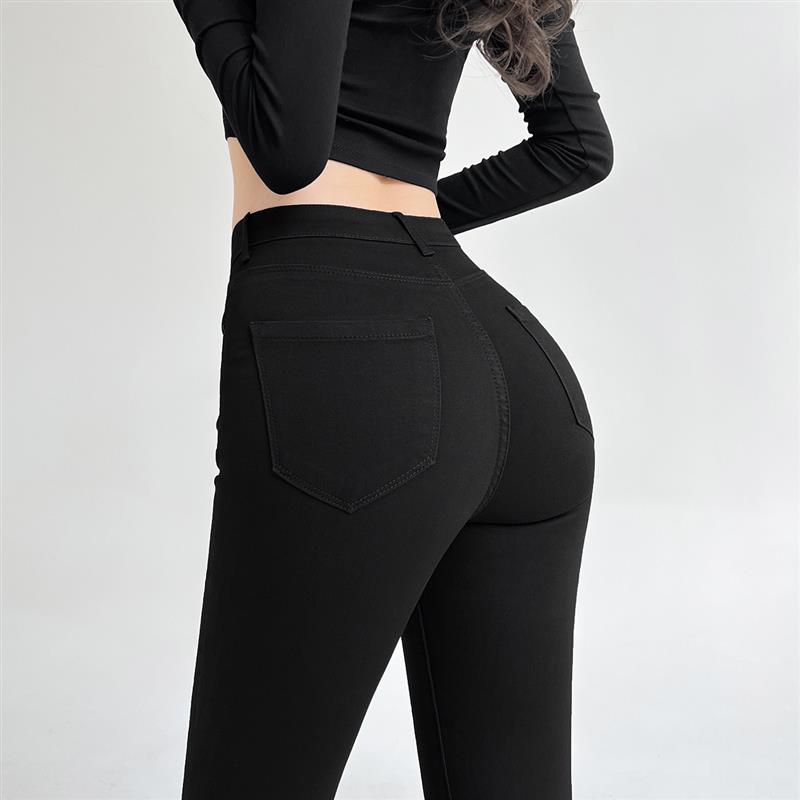 黑色牛仔裤女紧身小脚高腰加绒九分2024年秋冬弹力显瘦修身铅笔裤