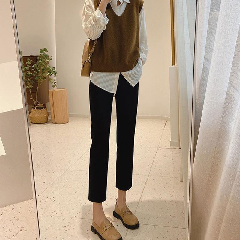 黑色高腰直筒牛仔裤女2023年春秋新款梨型身材显瘦小个子烟管裤子