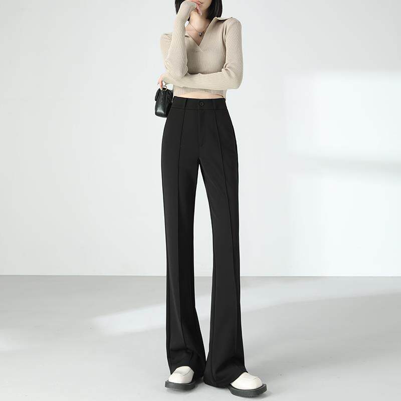 显瘦喇叭裤女春秋2025新款小个子高腰修身马蹄西装裤黑色微喇裤子
