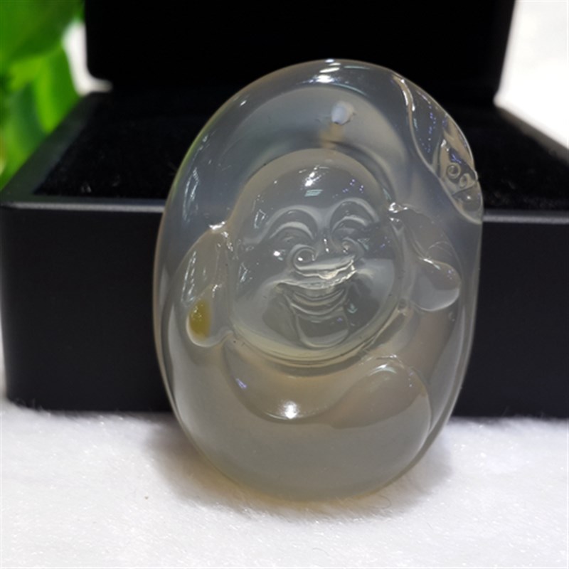 极速天然翡翠色冰种玻璃种起萤光弥E勒笑佛包衣佛手把件手玩 转运