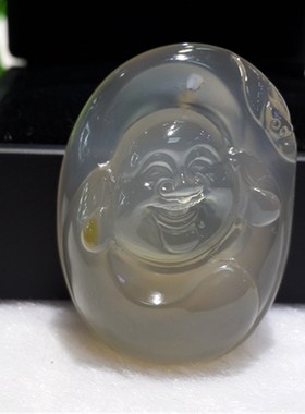 极速天然翡翠色冰种玻璃种起萤光弥E勒笑佛包衣佛手把件手玩 转运