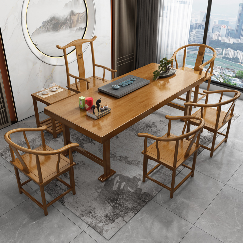 极速实木大板茶桌椅组合功夫茶台茶几办公室新Q中式原木泡茶桌茶