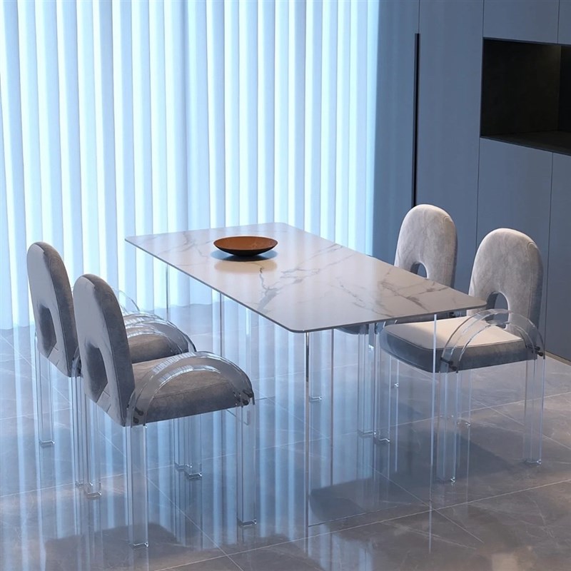 极速压克力悬浮岩板餐桌意式简约设E计现代家用长方形桌子奶油风