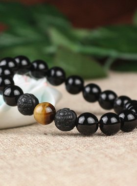 极速黑曜石手串貔貅手链皮丘男女士情侣款单O圈念珠首饰七夕小礼