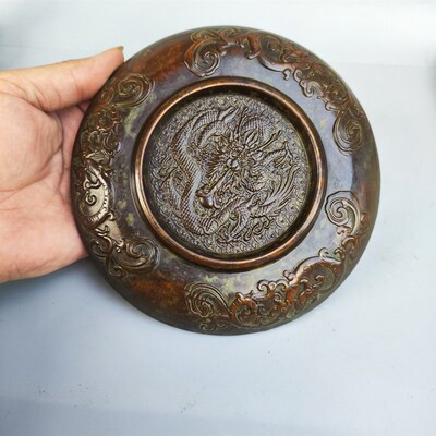 极速仿古龙凤呈祥纳福供盘碟子盘龙盘子杂项收藏古董W旧货风水摆