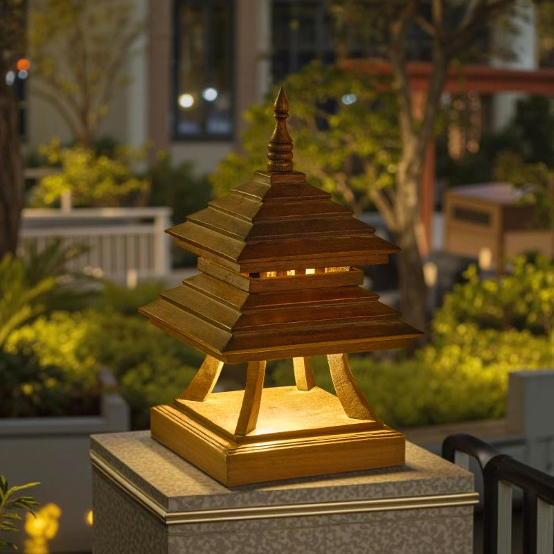 极速泰国实木庭院灯创意家居户外塔D形灯东南亚手工景观灯饰柱头