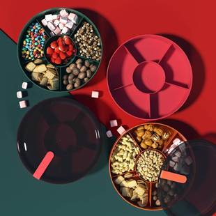 极速喜庆干果盒j红创意家用结婚食盒分格带盖子大号婚庆过新年瓜