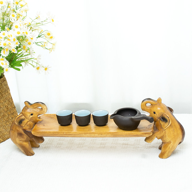 极速泰国进口木质大象装饰水果盘东南亚复L古风格家用干果盘家居