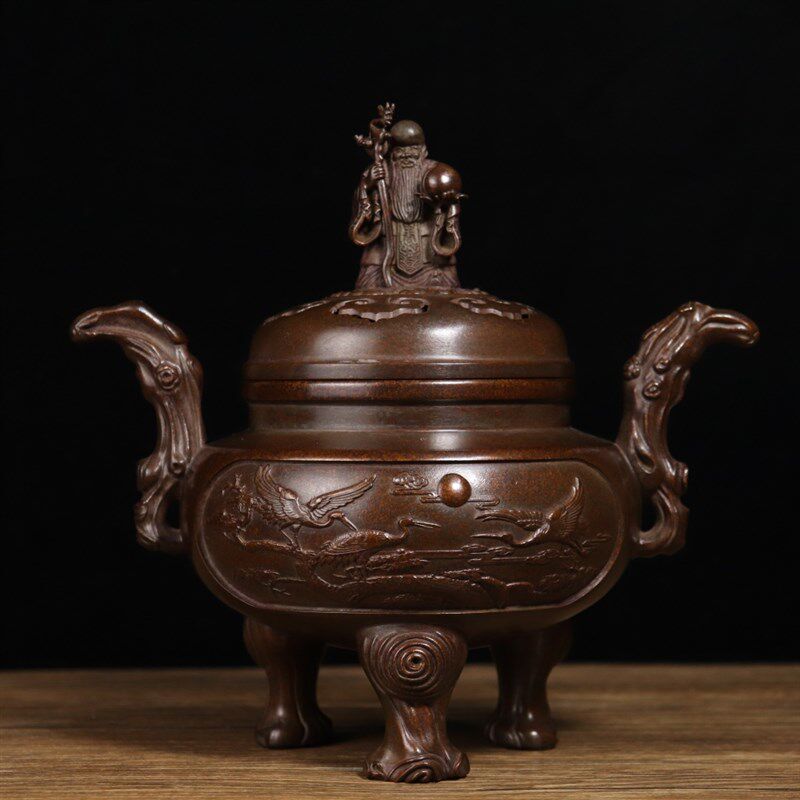 极速精品苏工纯铜福寿o延年老寿星熏炉铜器 古玩收藏  家居装饰摆