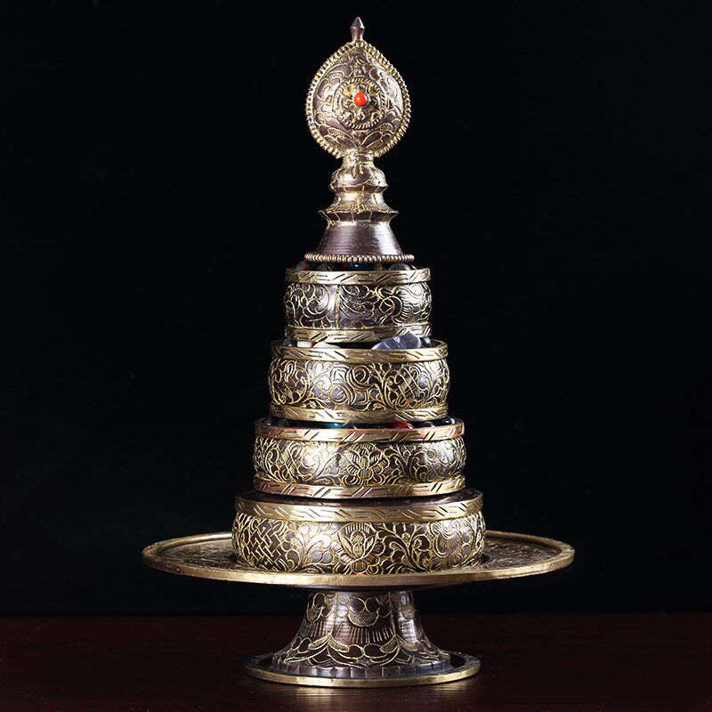 极速纯铜曼扎盘尼泊尔进口紫铜藏传用品佛L堂供佛曼茶罗直径8cm