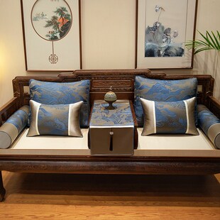 新品新中式罗汉床垫子五件u套实木沙发坐垫带靠背红木椅子坐垫海