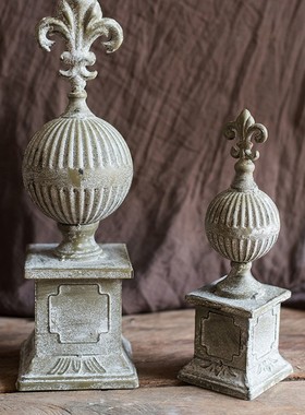 极速铁艺柱头装饰摆件欧式古x典杂货花园户外庭院复古做旧侘寂风