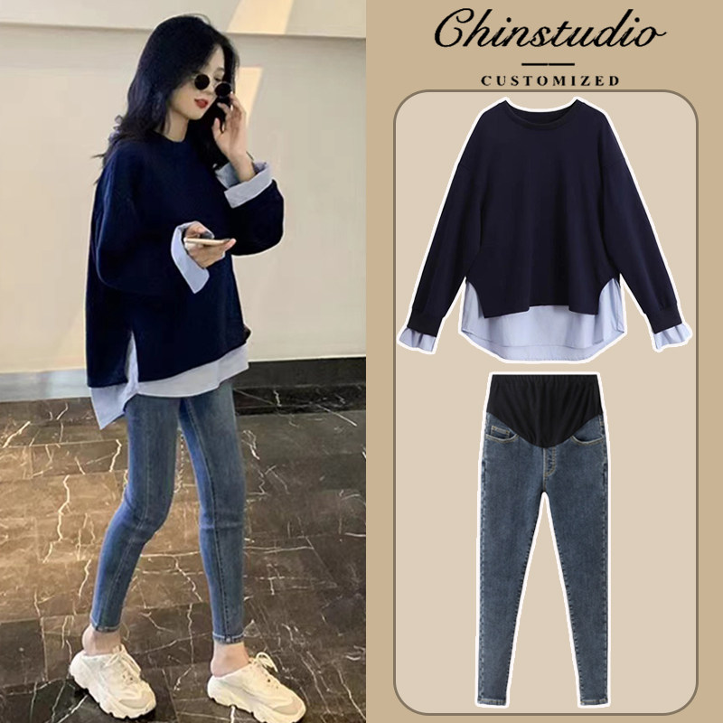 新品孕妇装d春装套装2025新款时尚款宽松卫衣牛仔裤两件套春秋长