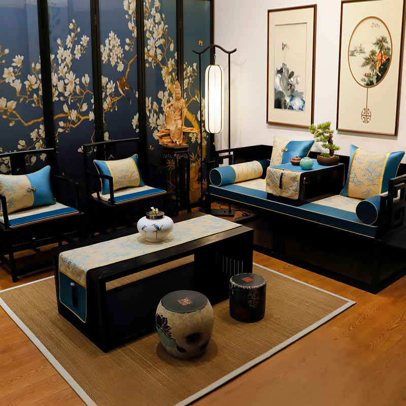 新品中式红木沙发坐垫古典实木家具椅垫罗L汉床垫子靠背防滑五件