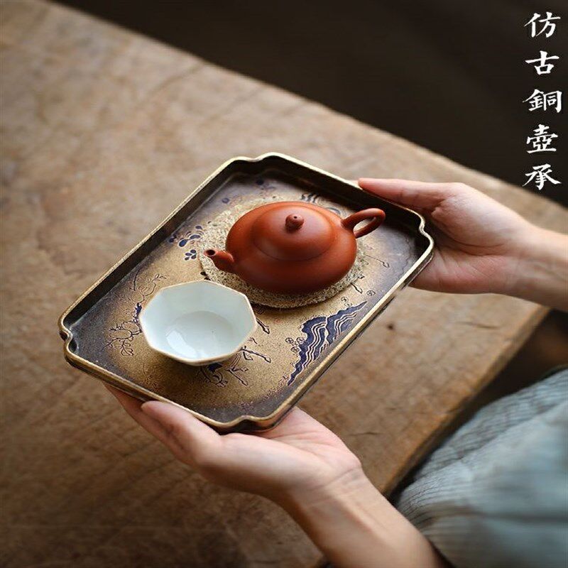 极速古玩杂项收藏仿古仙r鹤水果盘诗句盘子工艺品家居客厅茶托茶