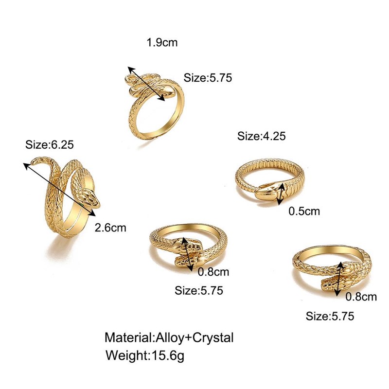 极速ringds women 6pcs set蛇形戒指月亮珍珠金属关节戒指6件套套