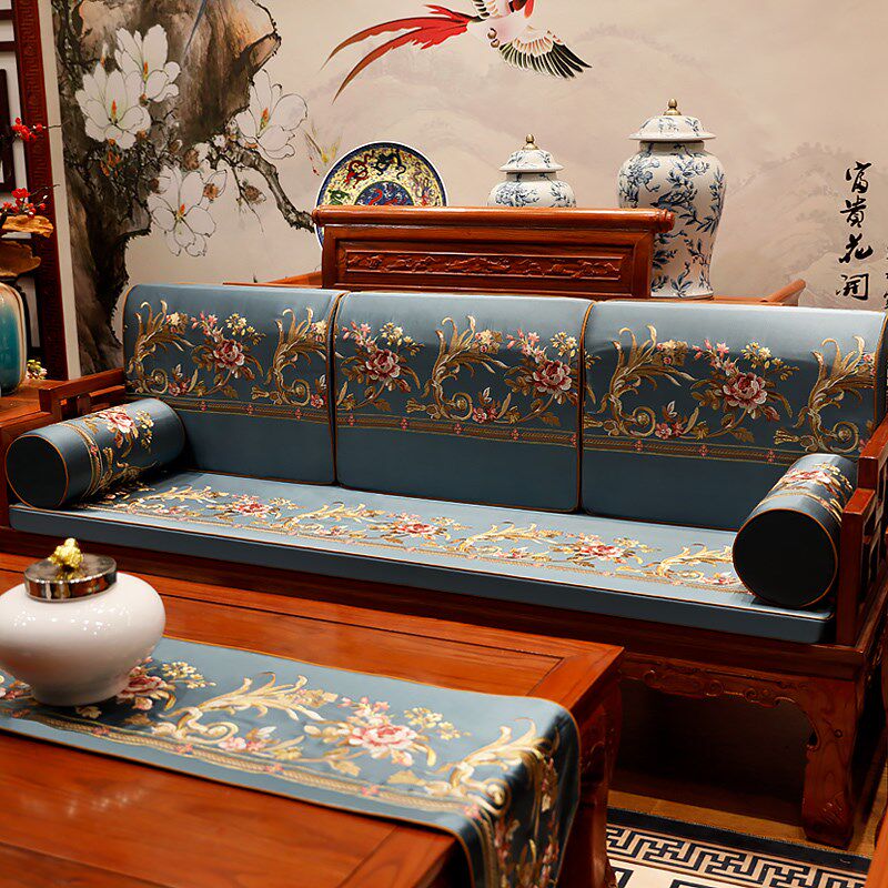 新品中式实木沙发垫带靠背新古典家具座椅垫靠垫红W木罗汉床垫子