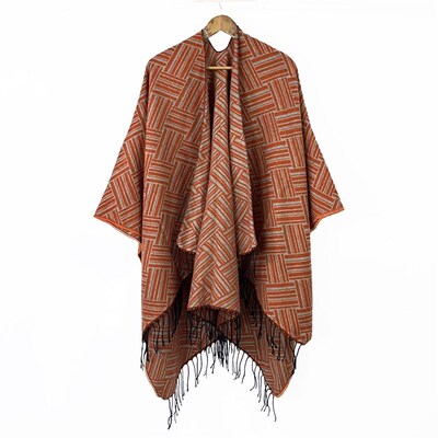 极速Woven ggeometric line style tassel warm shawl