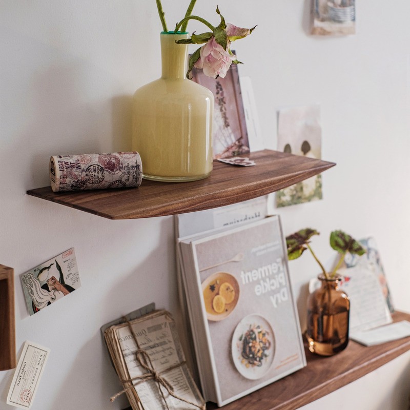 极速实木墙上置物架o一字隔板墙面电视墙壁架客厅卧室挂墙隔板