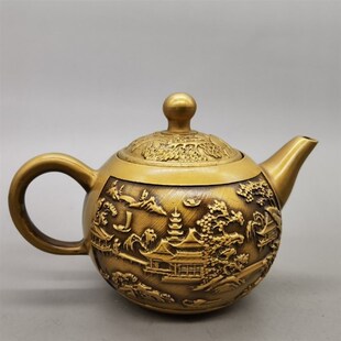 极速纯铜山水壶i茶壶铜壶酒壶铜器工艺品古董真品收藏品老物件古