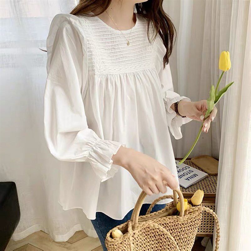 新品孕妇装春夏装套装o2025新款时尚长袖娃娃衬衫上衣女衣服宽松