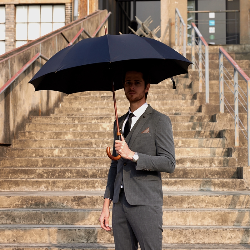 极速英伦复古实木10骨超大w伞面商务防风男士直柄自动双人长柄雨
