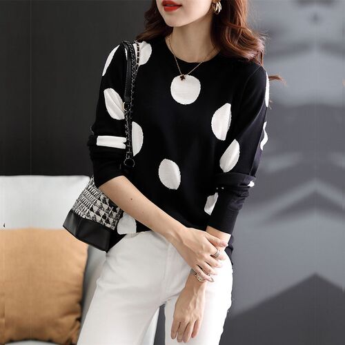 新品TuangBiang 2022 Dots Autumn Winter RetNro Pullovers Mock