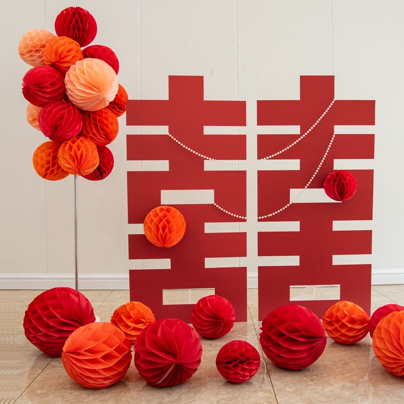 极速结婚订婚婚h礼超大喜字kt背景墙布置蜂窝球立柱情人节女神节