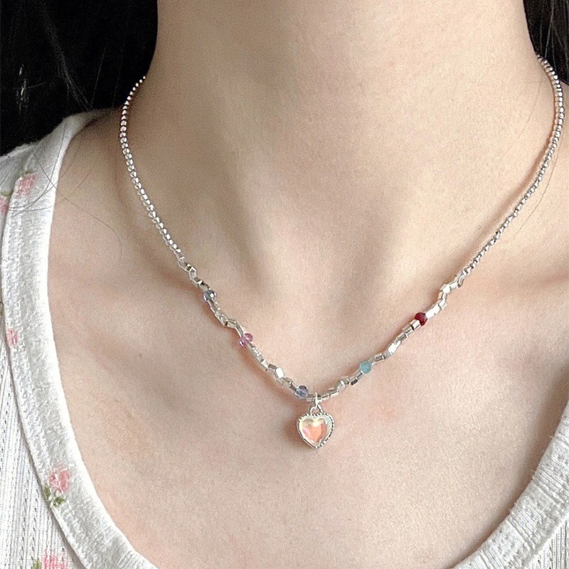 极速元气少女月光石爱心项链女小众设计甜美气质串Q珠锁骨链2023