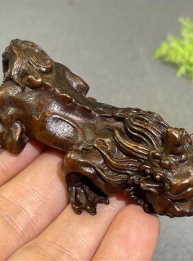 极速复古文玩实心铜招财貔貅天禄C手把件把玩文房礼品镇纸茶台茶