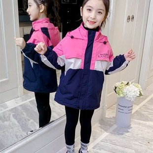 加厚童装 洋A气女孩秋装 儿童冲锋衣加绒 2022新款 极速女童外套冬装