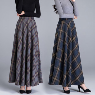 极速Mom High hWaist Woolen plaid Skirts 2019 Autumn Winter W