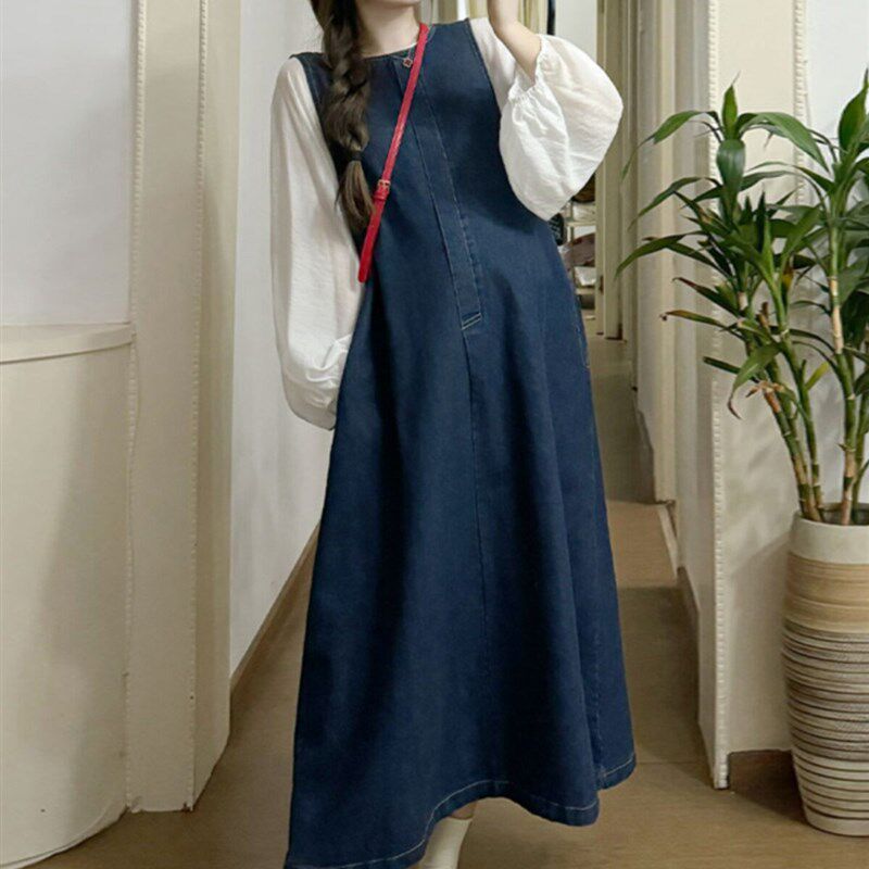 新品孕妇装春秋季连衣裙套装2025新款时尚休闲牛T仔背带裙子显瘦