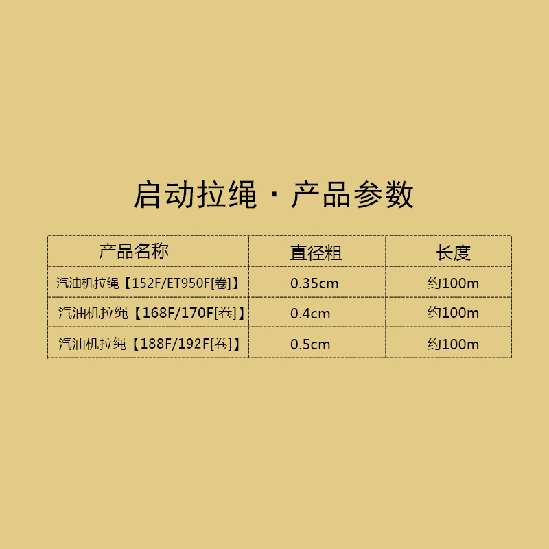 极速汽油发电e机配件1-6.5KW启动拉绳152/950/168/188F拉盘拉线整