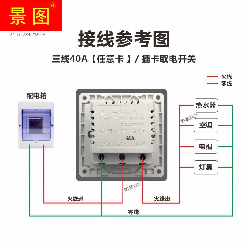 极速三线40Ai任意卡酒店宾馆客房插卡取电延时开关面板大功率卡槽