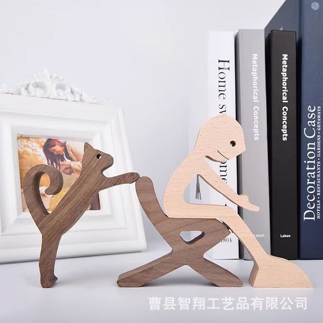 极速模型家庭餐桌办公桌装饰圣诞工艺木质狗猫娃娃U摆件雕刻工艺
