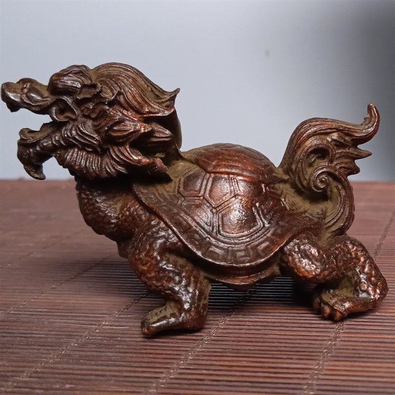 极速古玩铜器八卦龙龟风水小摆A件实心微雕风水龙龟茶道桌面趣味
