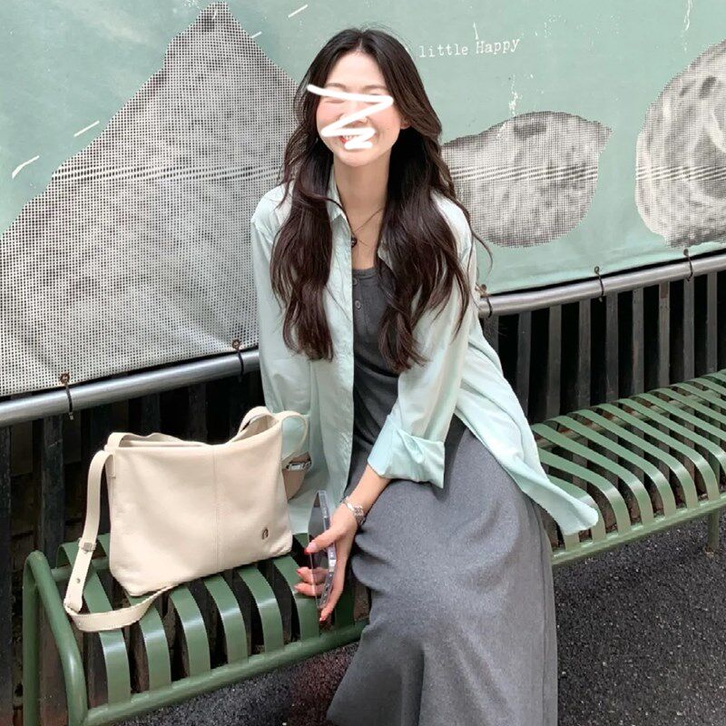 新品孕妇装春秋装j连衣裙套装2025新款秋季T恤背带裙子+衬衫开衫