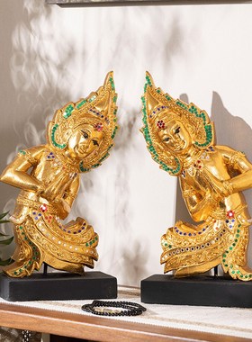 极速泰国木雕工艺品迎宾侍女佛摆B件迎宾人偶前台吧台摆设创意开