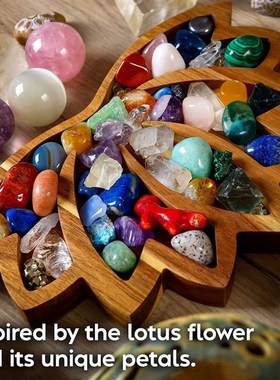 极速跨境新品盛放水晶石头莲花形状托盘展示O收纳盒松木木质工艺