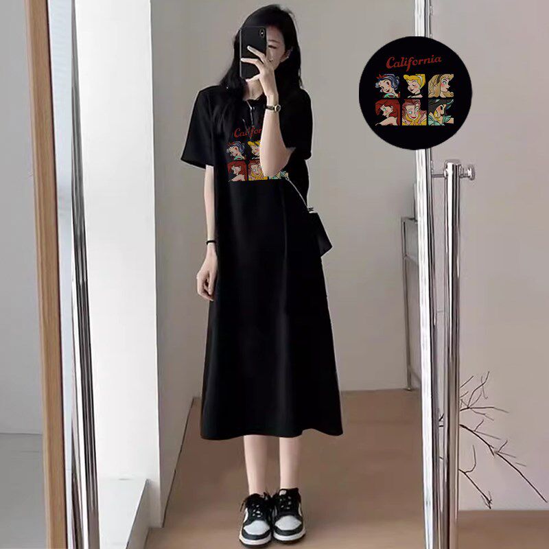 新品孕妇装连衣裙夏季2025新款时尚洋气L时髦t恤裙子开叉过膝长裙