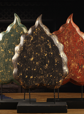 极速泰国木雕摆件东南亚风格实木菩提叶佛手书房办U公室复古装饰