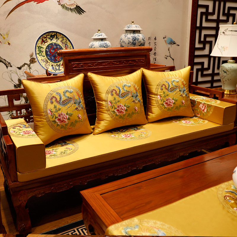 新品新中式坐垫古典红木沙发坐垫实木家具圈椅垫罗V汉床垫子五件