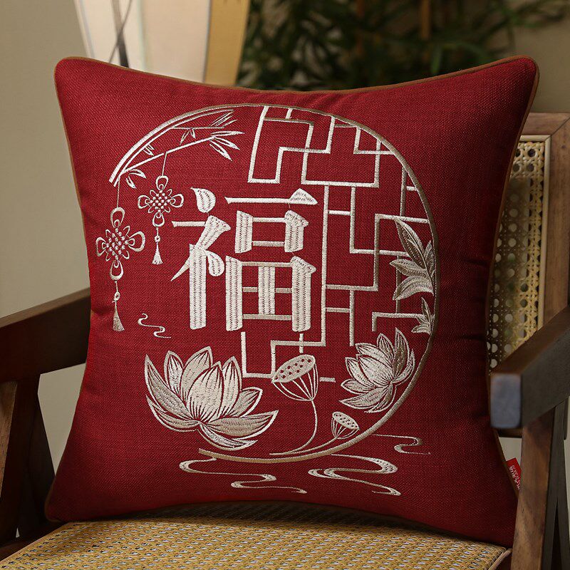 新品新中式抱枕红木n沙发靠垫实木茶桌椅靠背腰枕中国风靠包含芯