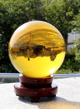 极速黄色水晶球透明蓝绿大红粉家居装饰k9摆件彩色W玻璃球底座 紫