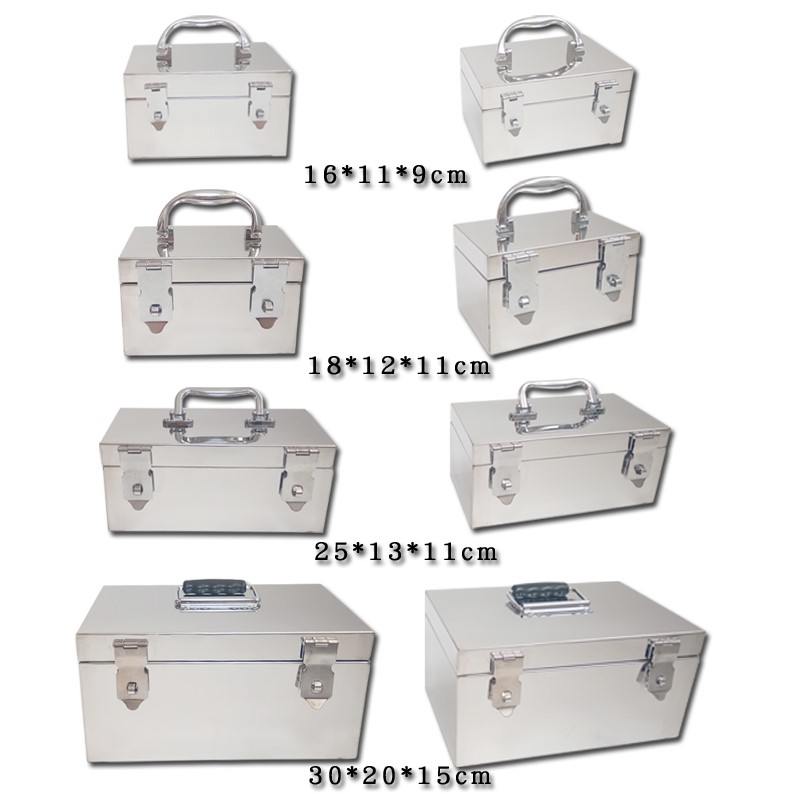 极速。不锈钢箱子带锁p加厚印章盒收纳304存钱罐票据双锁钱箱工具